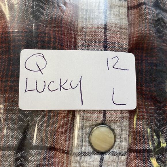 Lucky Brand Pearl Snap Western Shirt Mens Large Red Black Plaid Soft Pockets - Picture 13 of 13